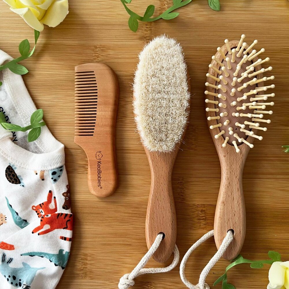 Baby Wooden Hairbrush-Baby Grooming Set /SOFT Goat Hairbrush/Eco-Friendly